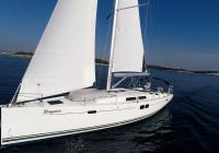 sailing yacht bow sailboat Hanse 505 sailing sails blue sky sea